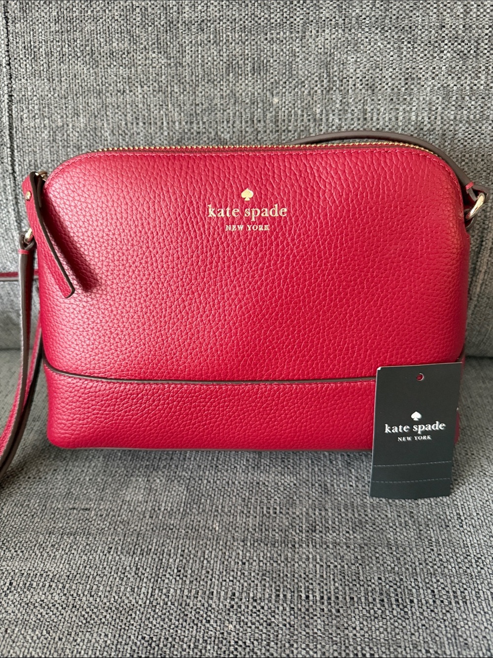 kate spade Red Pebbled Leather Crossbody with Gold Logo